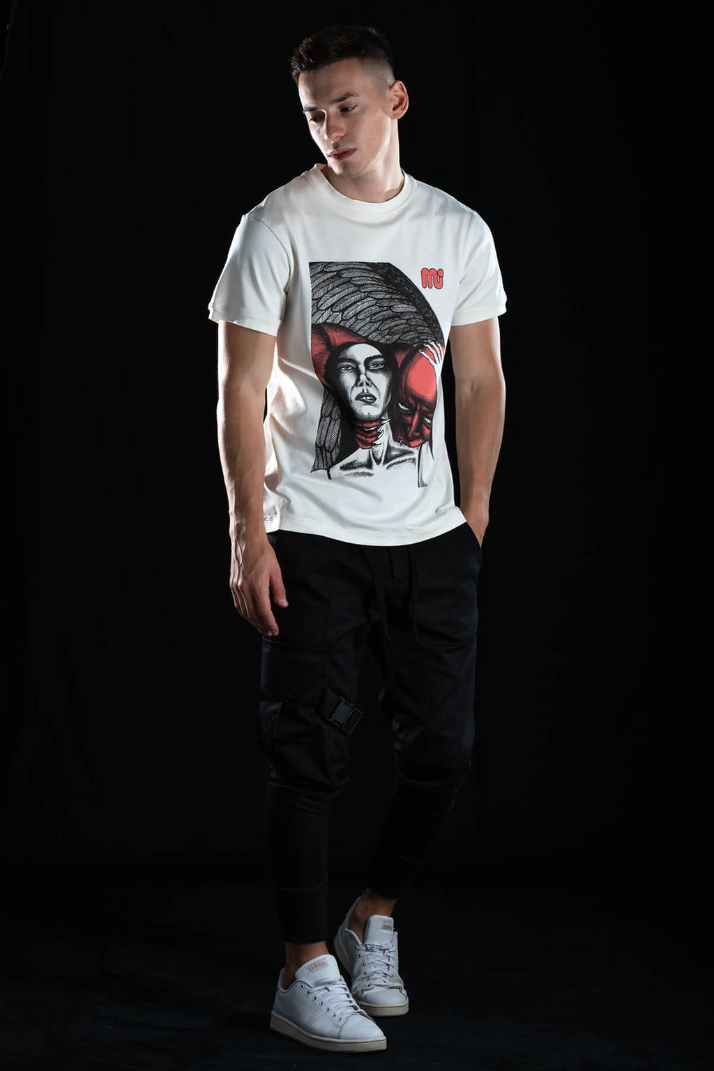 Hand painted T-shirt “Devil” White