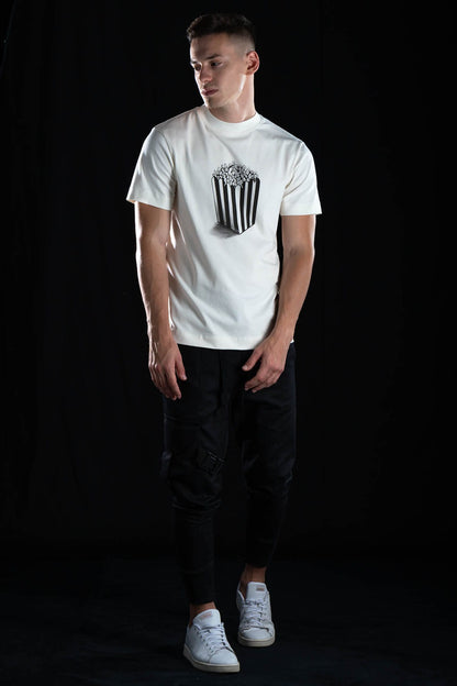 Hand painted T-shirt “Popcorn” White
