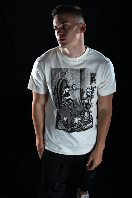 Hand painted T-shirt “Dinner” White