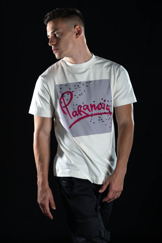 Hand painted T-shirt “Paranoia” White