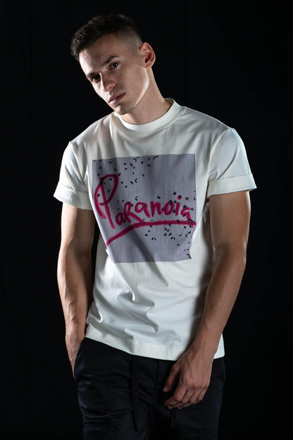 Hand painted T-shirt “Paranoia” White