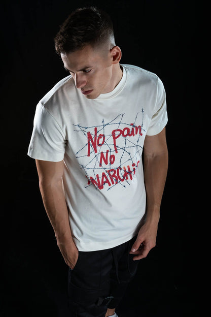 Hand painted T-shirt “No Pain No Anarchism” White
