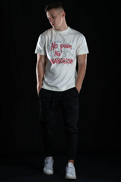 Hand painted T-shirt “No Pain No Anarchism” White