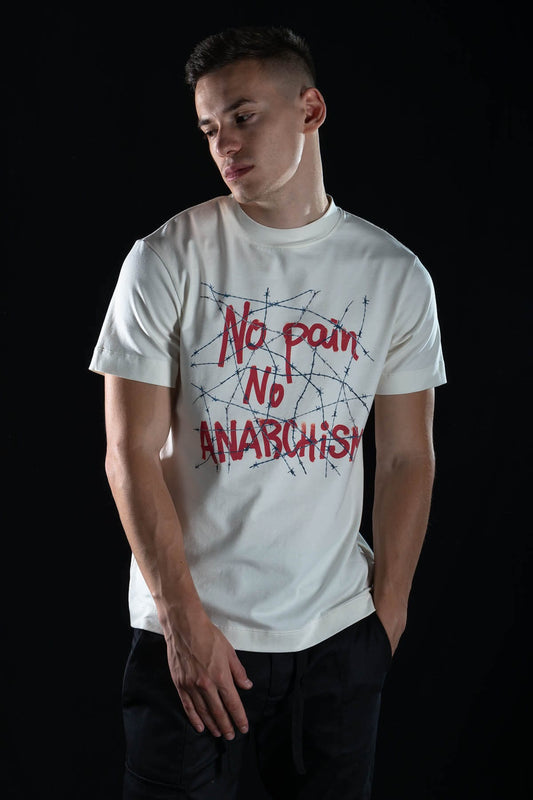 Hand painted T-shirt “No Pain No Anarchism” White