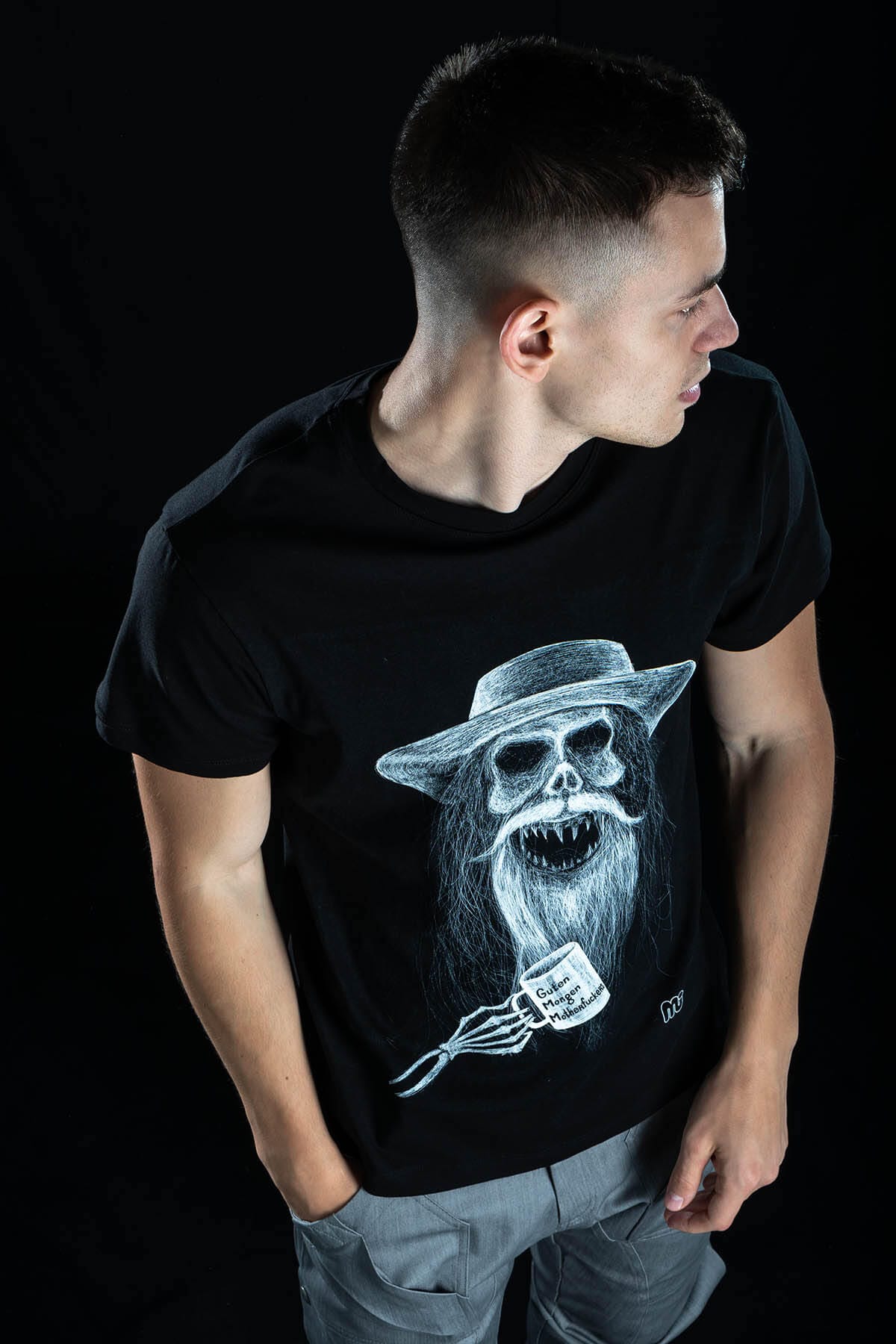 Hand painted T-shirt “Guten Morgen Motherf*ckers” Black